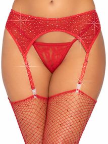 Пояс для панчіх One Size Leg Avenue Roxy Rhinestone, зі стразами, червоний