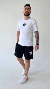 Мужской летний костюм двойка с шортами, размер 52, цвет черный с белым