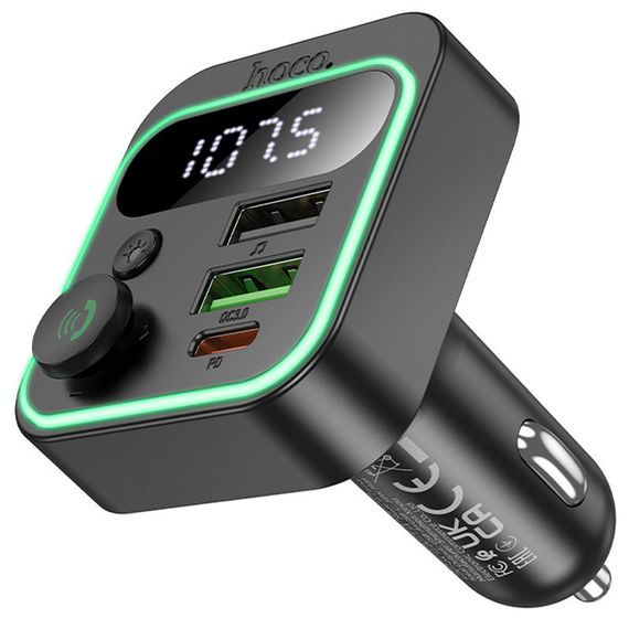 АЗУ FM модулятор Hoco E85 Tiger PD20W+QC3.0 (2USB-A/1C) Black | Зображення 1