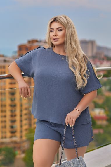 Женский легкий летний костюм шорты и футболка креп жатка, цвет серый, размер 54/56 GF07827 | Зображення 1