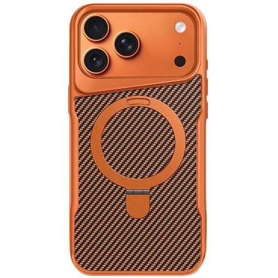 TPU+PC чохол Metal Buttons with Magnetic Fit Carbon Ring для Apple iPhone 17 Pro (6.3") Помаранчевий