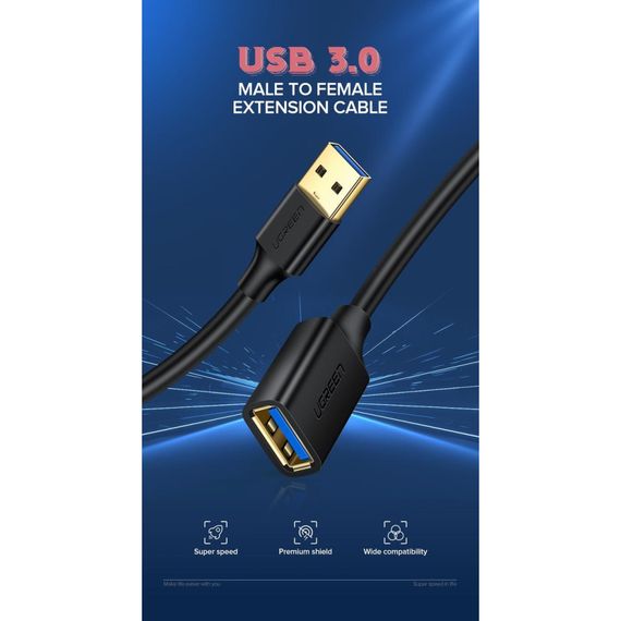 Дата кабель USB 3.0 AM/AF 2.0m US129 Black Ugreen (10373) | Зображення 1