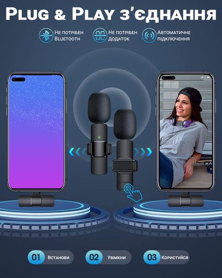Двойной беспроводной петличный Type-C микрофон Savetek P27-2 для смартфона, ноутбука, планшета, 2.4 ГГц | Зображення 6