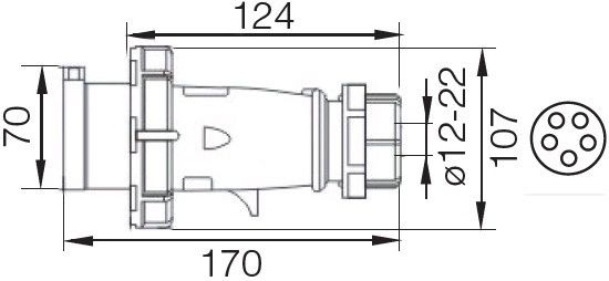 Вилка 0252 PRO 3Р+PЕ+N 32А 380В IP67 переносна Ny95502045 | Зображення 1