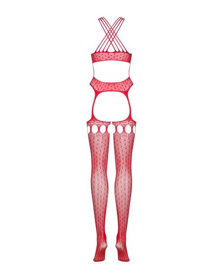 Бодістокінг Obsessive Bodystocking G313 red, шнурівка, геометричний декор, S/M/L | Зображення 5