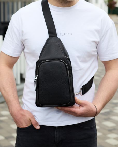 Чоловіча сумка-слінг із натуральної шкіри, сумка через плече чорна, чоловіча сумка слінг Tiding Bag 34091 | Зображення 2