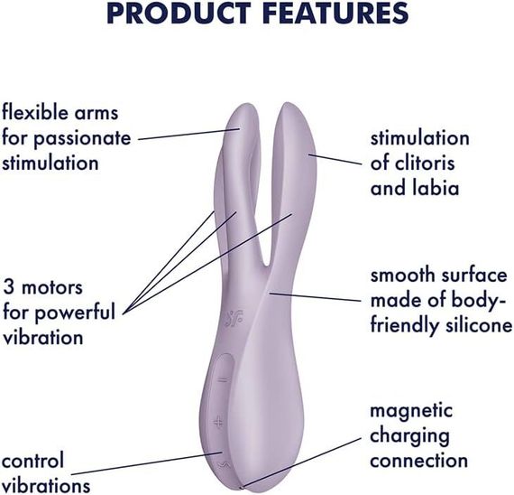 Кліторальний вібратор Satisfyer Threesome 2 Violet, 3 гнучкі пальчики, 3 мотори | Зображення 5