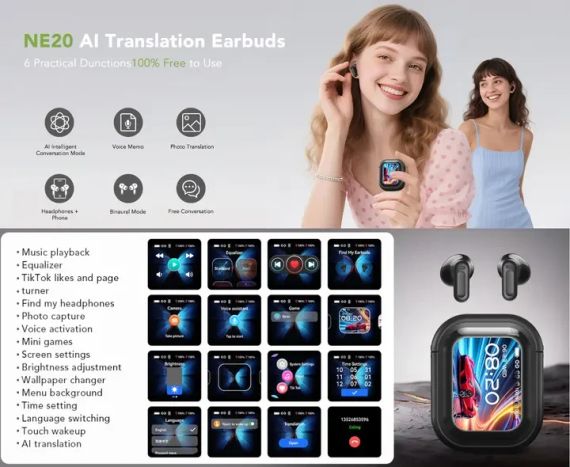 Бездротові навушники HTC NE20 AI з функцією переведення в режимі реального часу, Bluetooth V6.0 iPhone/Android, Black | Зображення 5