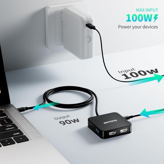 USB C Hub з 2 HDMI, ANYOYO Dual 4K 60 Гц, порт даних USB C, 100 Вт PD, 5 Гбіт/с USB 3.0, багатопортовий адапте | Зображення 3