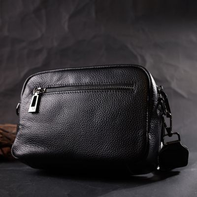 Сумка Vintage Компактна жіноча крос-боді з натуральної шкіри Чорна (22294) | Зображення 3