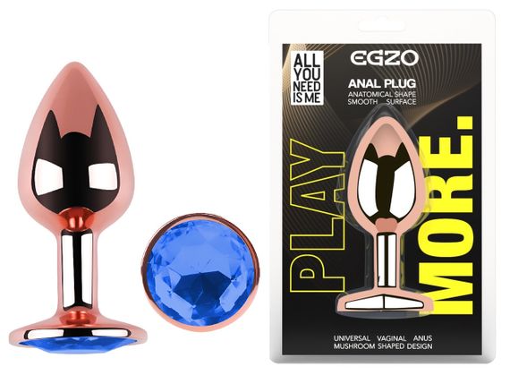 Анальна пробка з кристалом EGZO - Rose Gold Round Plug Blue size M Sex Aura