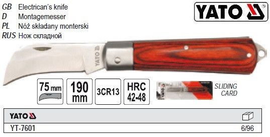 Ніж складний лезо 75 мм загальна 190 мм складений Польща YATO YT-7601 | Зображення 2