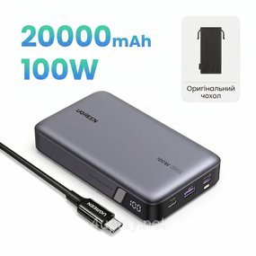 Повербанк UGREEN Nexode Power Bank 20000mAh 100W с кабелем и чехлом