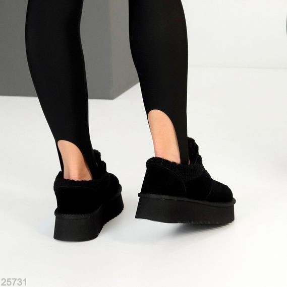 Чорні кросівки уггі натуральна замша + хутро Тедді | Зображення 3