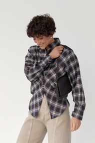 Сорочка в клітинку з акцентом на талію - темно-коричневий цвет, S (є розміри)