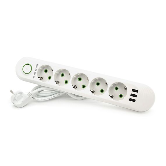 Мережевий фільтр F05U, 5 розеток EU + 3 USB, 1.5 м, перетин 3х0, 75мм, 2500W