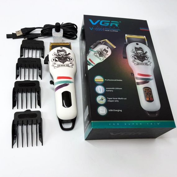 Машинка для стрижки волосся та бороди професійна VGR V-699 з насадками та LED дисплеєм. Колір: білий | Зображення 9