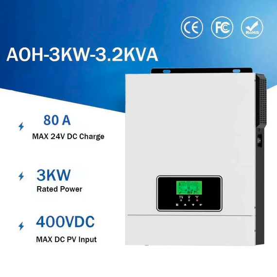 Гибридный инвертор 3кВт Daxtromn AOH-3KW-3.2KVA, 24V, ток заряда 60A, для АКБ LiFePO4 | Зображення 1