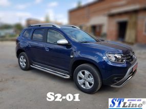 Боковые пороги Premium (2 шт., нерж.) Ø60 для Renault Duster 2018-2024 гг