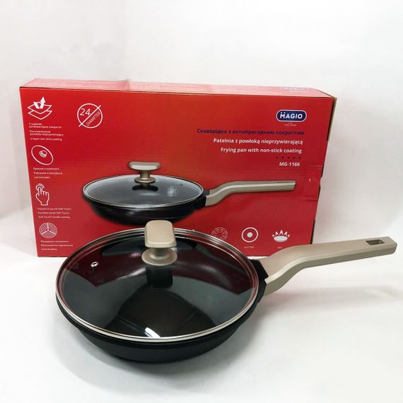 Сковорода Magio MG-1166 з кришкою антипригарна 24 см, сковорода для смаження, якісна сковорода | Зображення 7