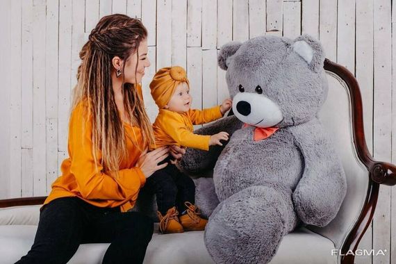 Большая мягкая игрушка мишка с сердцем Yarokuz Билли 150 см Серый | Зображення 3