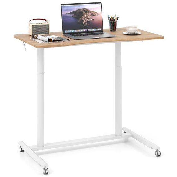 Компьютерный стол Costway MoveDesk с регулировкой высоты на колесиках белый, дуб | Зображення 3