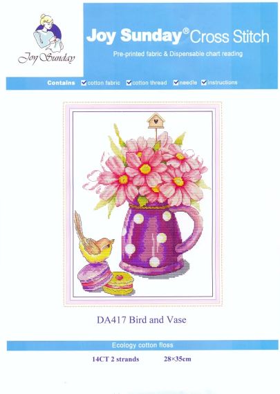 Набор для вышивания по нанесённой на канву схеме  "Bird and Vase ".AIDA 14CT printed , 28*35 см | Зображення 1