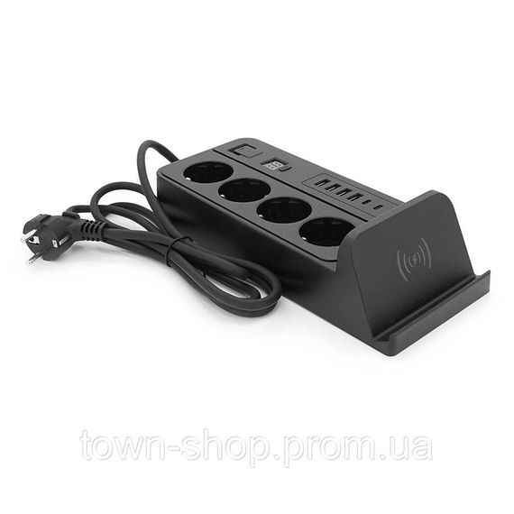 Сетевой фильтр G12H, 4 Socket + 4 USB 3,2А + 2 Type-C + беспроводная зарядка + таймер, 2м, Black, Box