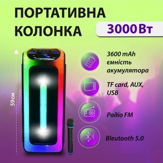 Акустика для вечеринок Kimiso QS-4228 с микрофоном и пультом ДУ BT/TF/USB/AUX 3000 Вт | Зображення 2