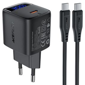 СЗУ Acefast A115 PD30W GaN (1USB-C) + кабель Type-C to Type-C Black