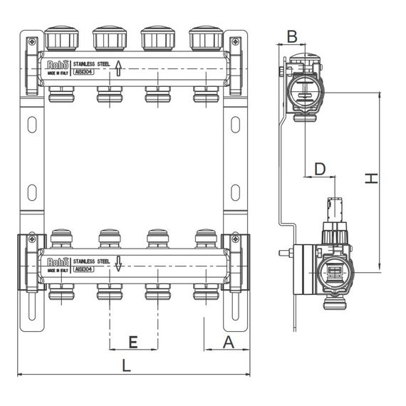 Коллектор с термостатическими и запорными клапанами Roho R805-05 - 1"х 5 вых. (RO0059) | Зображення 1