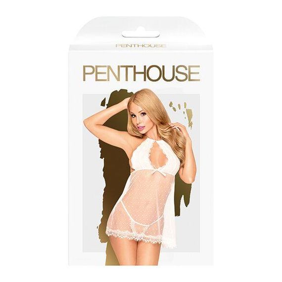 Комплект сорочка у стилі 60-х та трусики з доступом Penthouse - Libido Boost White L/XL | Зображення 2