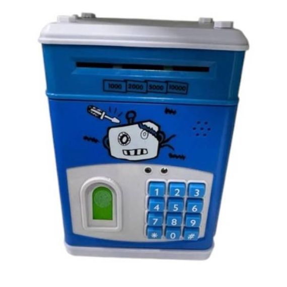 Электронная копилка с отпечатком пальца Голубая с белым