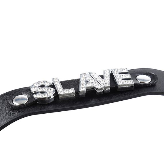 Нашийник з написом SLAVE зі страз DS Fetish, шкірозамінник, чорний Sex Aura | Зображення 6