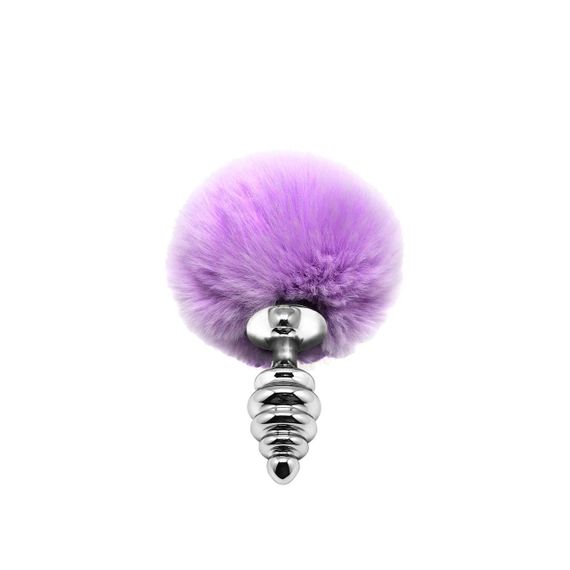 Металева анальна пробка Кролячий хвостик Alive Fluffy Twist Plug S Purple, діаметр 2,9 см Sex Aura