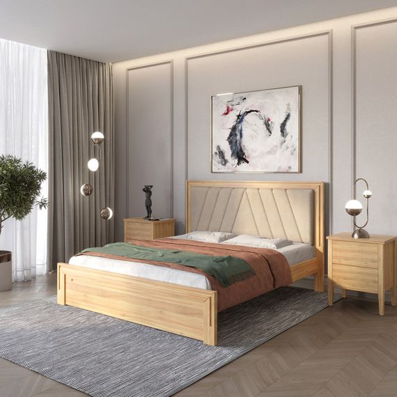 Полуторне дерев'яне ліжко Mebigrand Торонто Т2 Горіх світлий/Аляска 23 (бежевий) 120х200 см (MBG-8120)