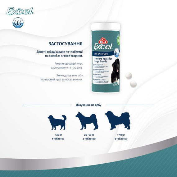 Вітаміни 8in1 Excel Brewers Yeast Large Breed для собак великих порід пивні дріжджі з часником для шкіри та шерсті 80 шт | Зображення 2