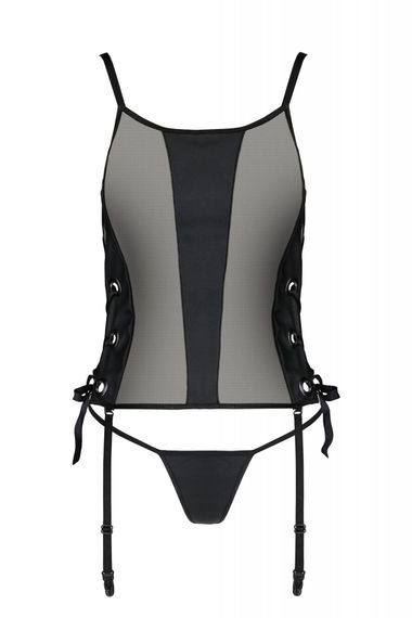 Корсет з еко-шкіри з пажами для панчох Passion Malwia Corset Чорний 4XL/5XL | Зображення 2