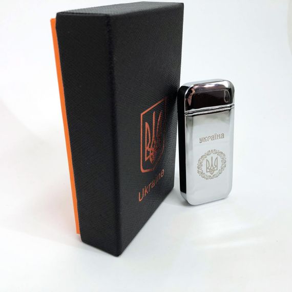 Дугова електроімпульсна запальничка USB Герб України (індикатор заряду, ліхтарик) HL-442. GZ-749 Колір: срібло | Зображення 6