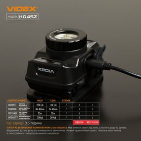 Ліхтарик LED налобний 270Lm 5000К чорний VLF-H045Z Videx