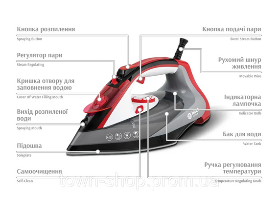 Утюг паровой с керамической подошвой 2800Вт BITEK BT-1255R | Зображення 3