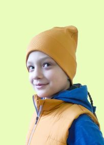 Шапка детская 5-12 лет 52-54см горчичная двойная хлопок весна