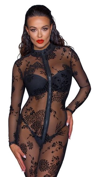 Комбинезон сексуальный полупрозрачный L F237 Noir Handmade, с узором и молнией Sex Aura | Зображення 2