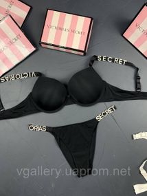 Комплект женского нижнего белья Victoria’s Secret Модель Буквы Стразы Виктория Сикрет L, 85В, Черный