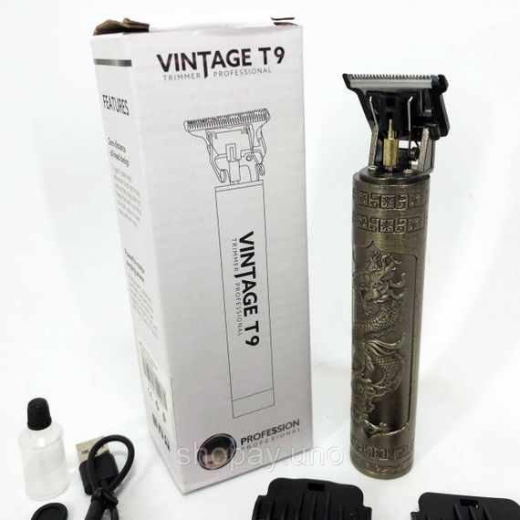 Машинка для стрижки волосся Vintage T9-1 BRONZE 4 насадки | Зображення 9