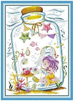 Набір для вишивання за нанесеною на канву схемою "Mermaid's Boudoir 2". AIDA 14CT printed 40*54 см