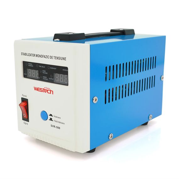 Стабілізатор напруги релейний Westech SVR-500VA/375W однофазний, напольного монтажу, LED дисплей, діапазон 150-270V, AC230±8%,
