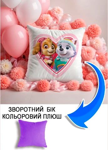 Подушка плюшева Мерч Крафт Дизайн з принтом paw patrol бузковий плюш квадратна 33х33 см