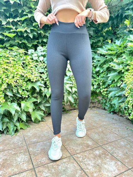 Жіночий трикотажні лосини в рубчі з високою посадкою колір сірий, розмір 50/52 ZC2497