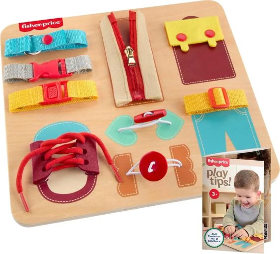 Деревянная доска-бизиборд Fisher-Price Montessori Wooden Dressing Busy Board